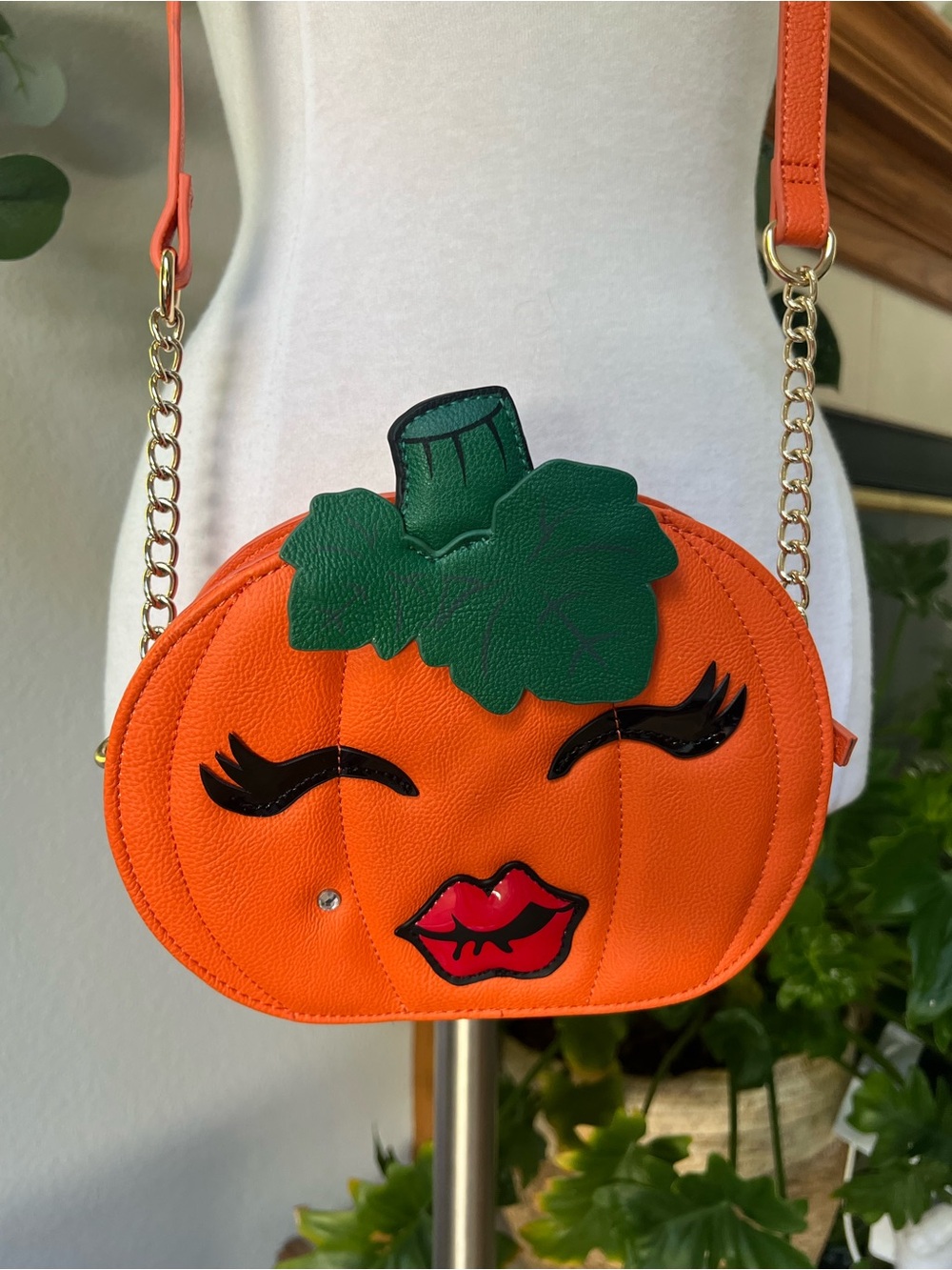Orange Pumpkin Face Crossbody Bag by